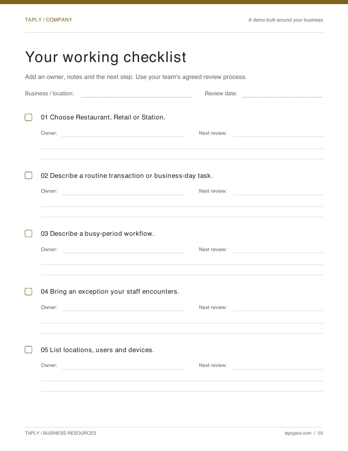 Printable worksheet preview for A demo built around your business