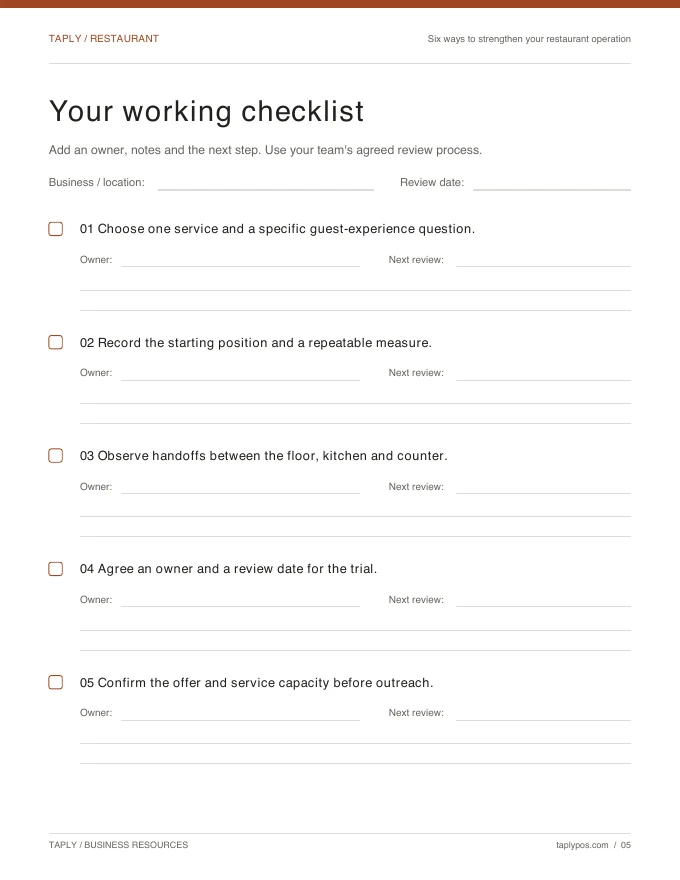 Working checklist included with Six ways to strengthen your restaurant operation