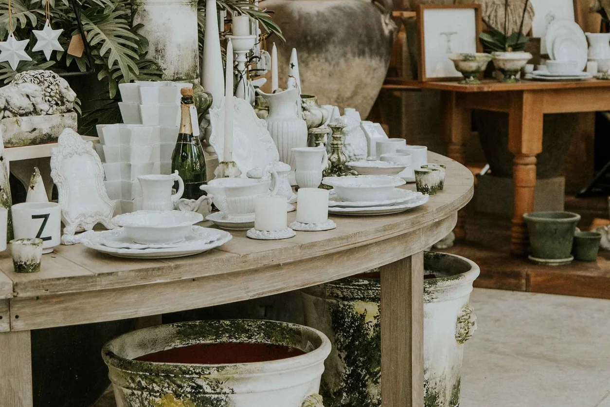 Explore a rustic home decor shop with a focus on ceramic items and elegant displays.