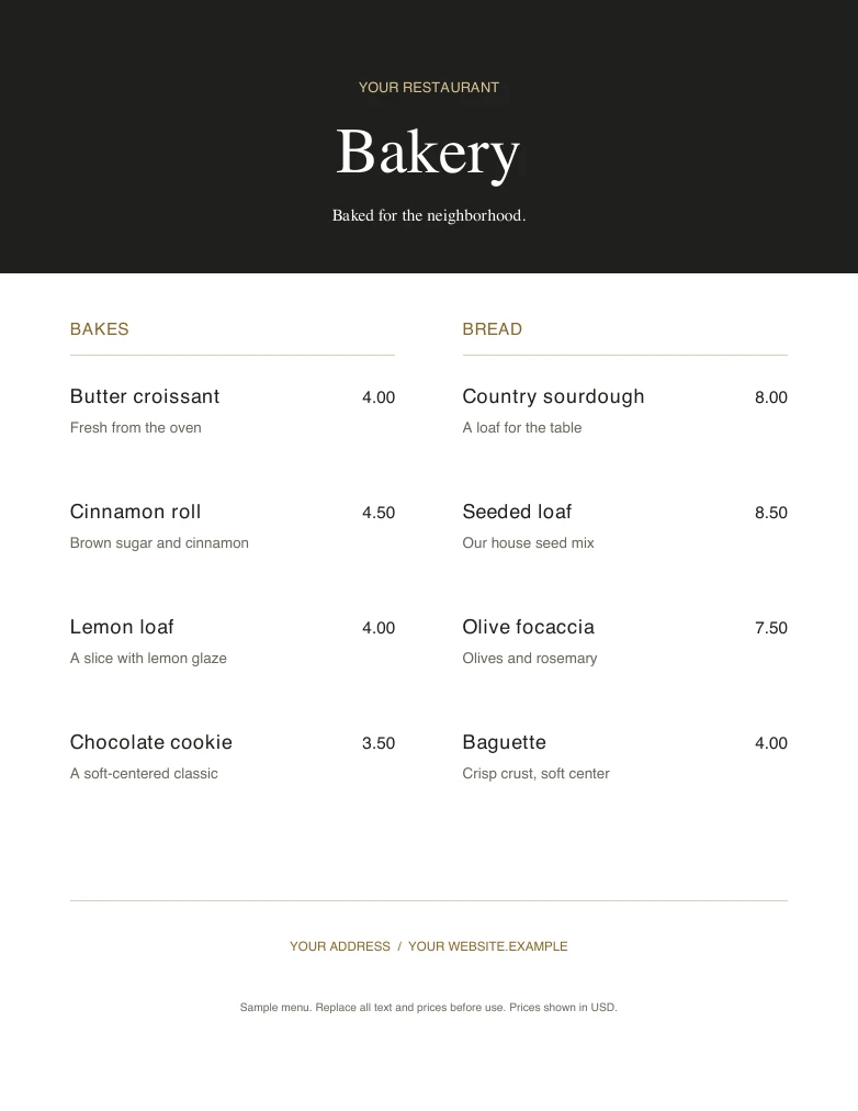 Bakery editable sample design