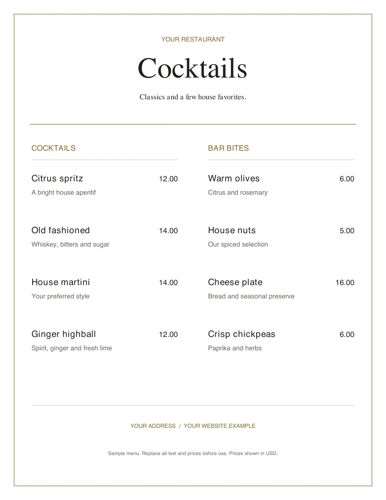 Cocktails editable sample design
