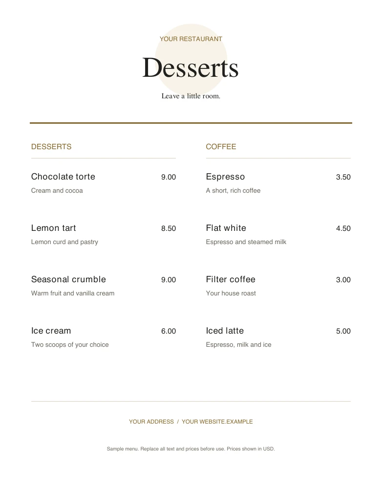 Desserts editable sample design
