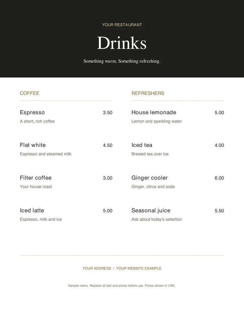 Drinks editable sample design