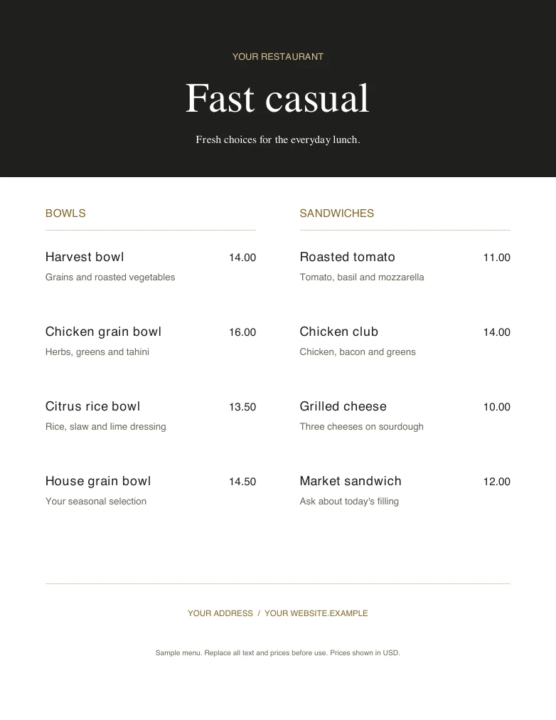 Fast casual editable sample design
