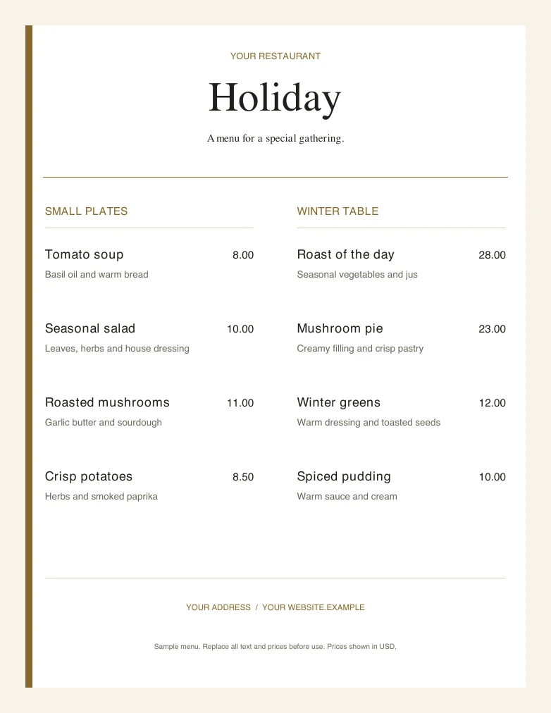 Holiday editable sample design