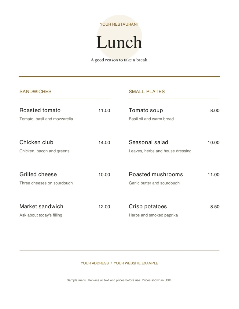 Lunch editable sample design