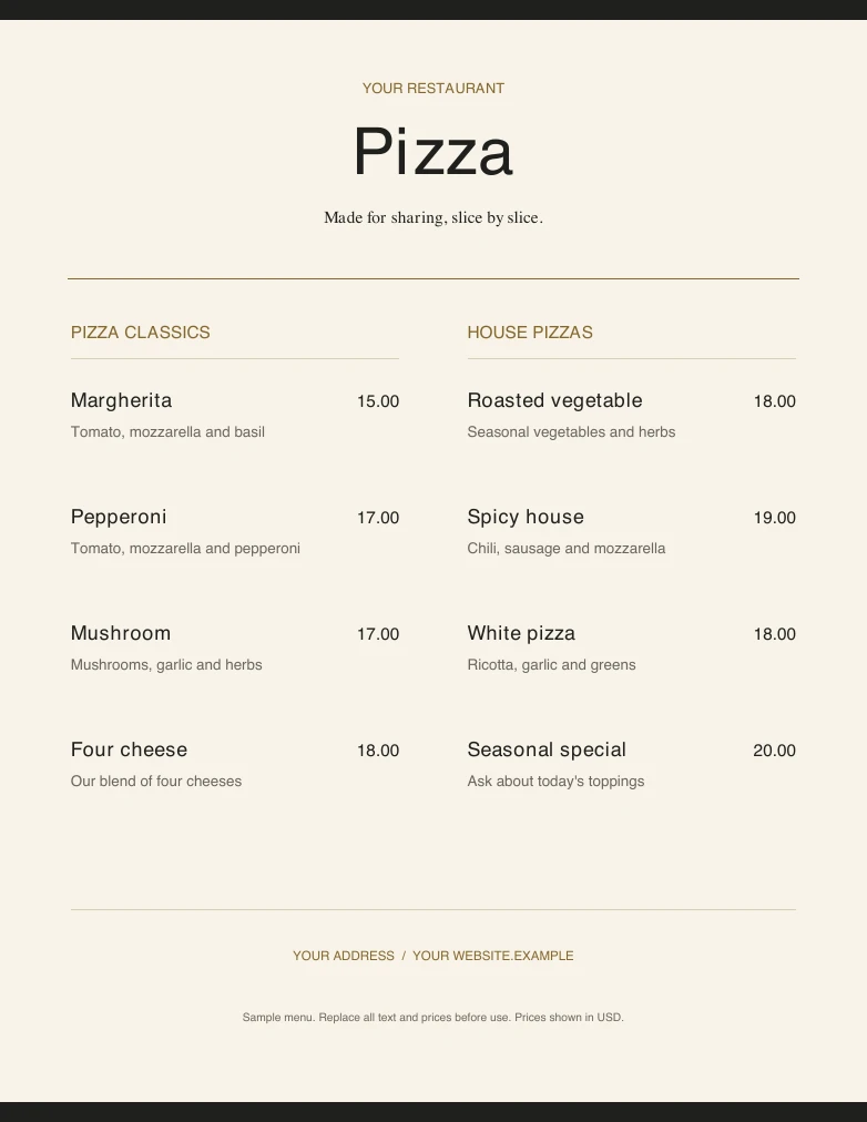 Pizza editable sample design