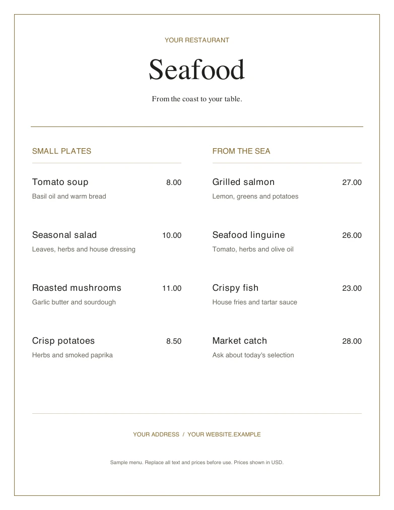 Seafood editable sample design