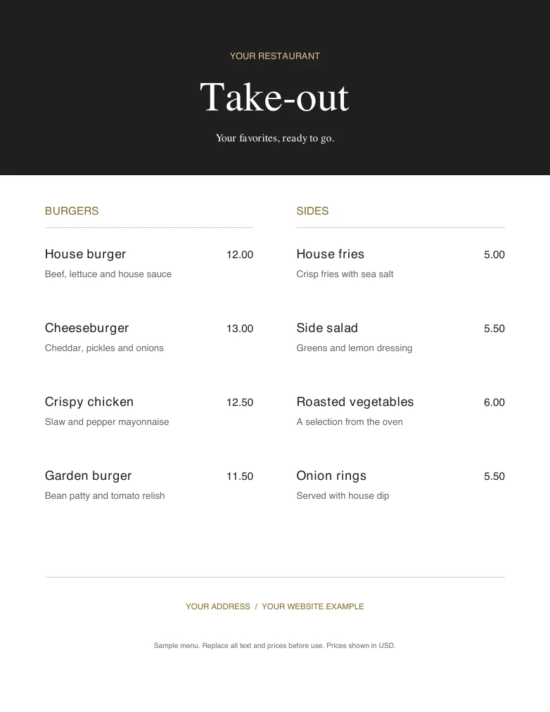 Take-out editable sample design