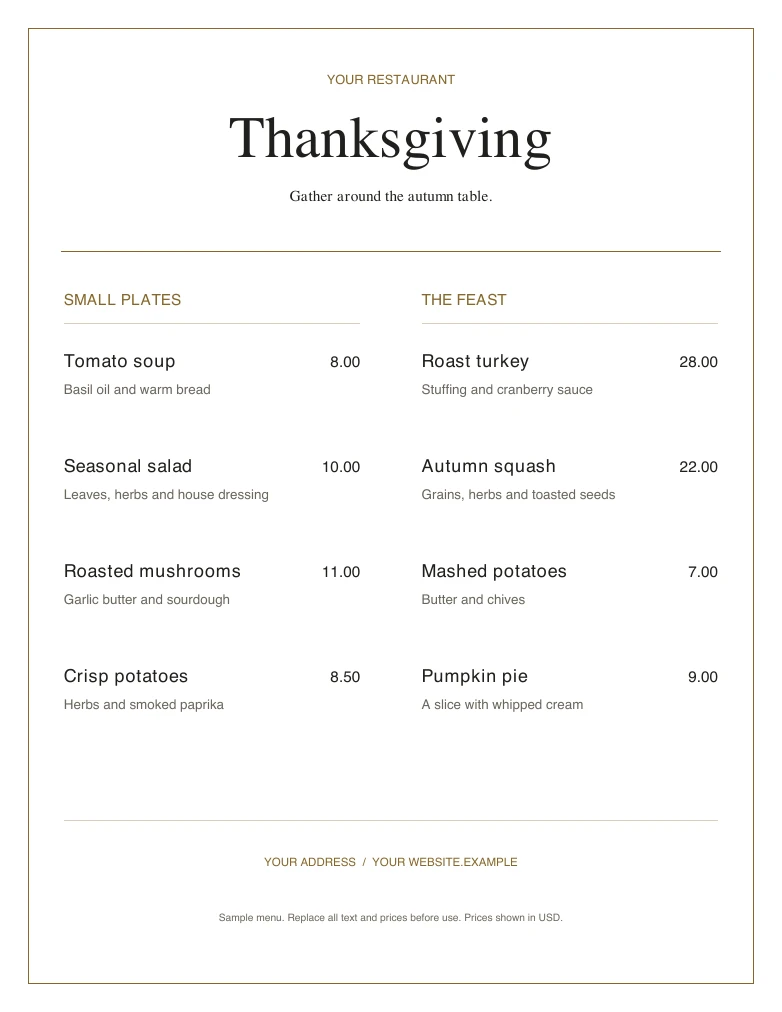 Thanksgiving editable sample design