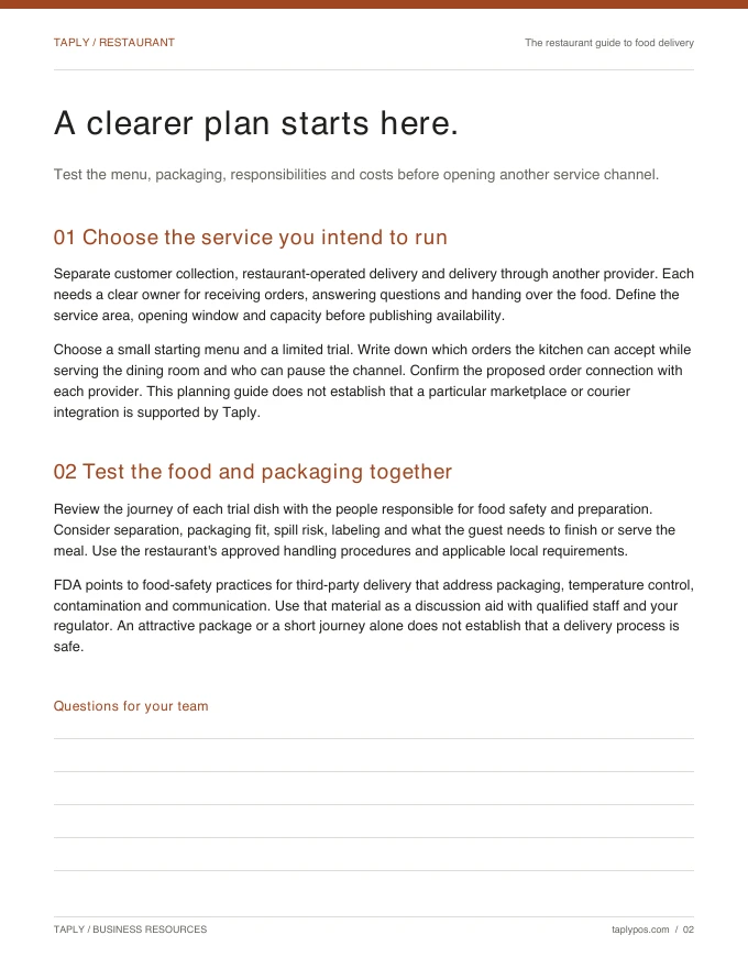 A page from the The restaurant guide to food delivery PDF