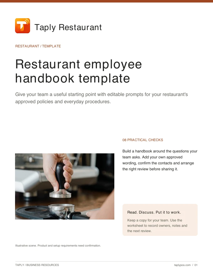 Cover of Restaurant employee handbook template