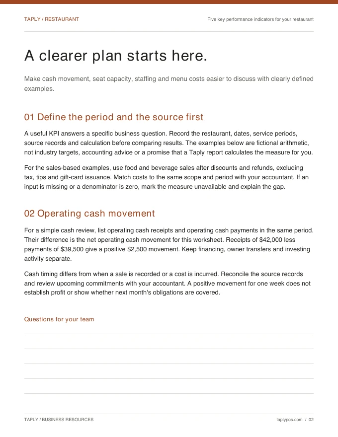 A page from the Five key performance indicators for your restaurant PDF