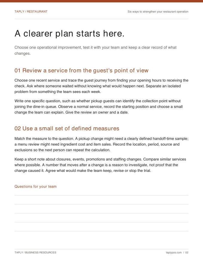 A page from the Six ways to strengthen your restaurant operation PDF