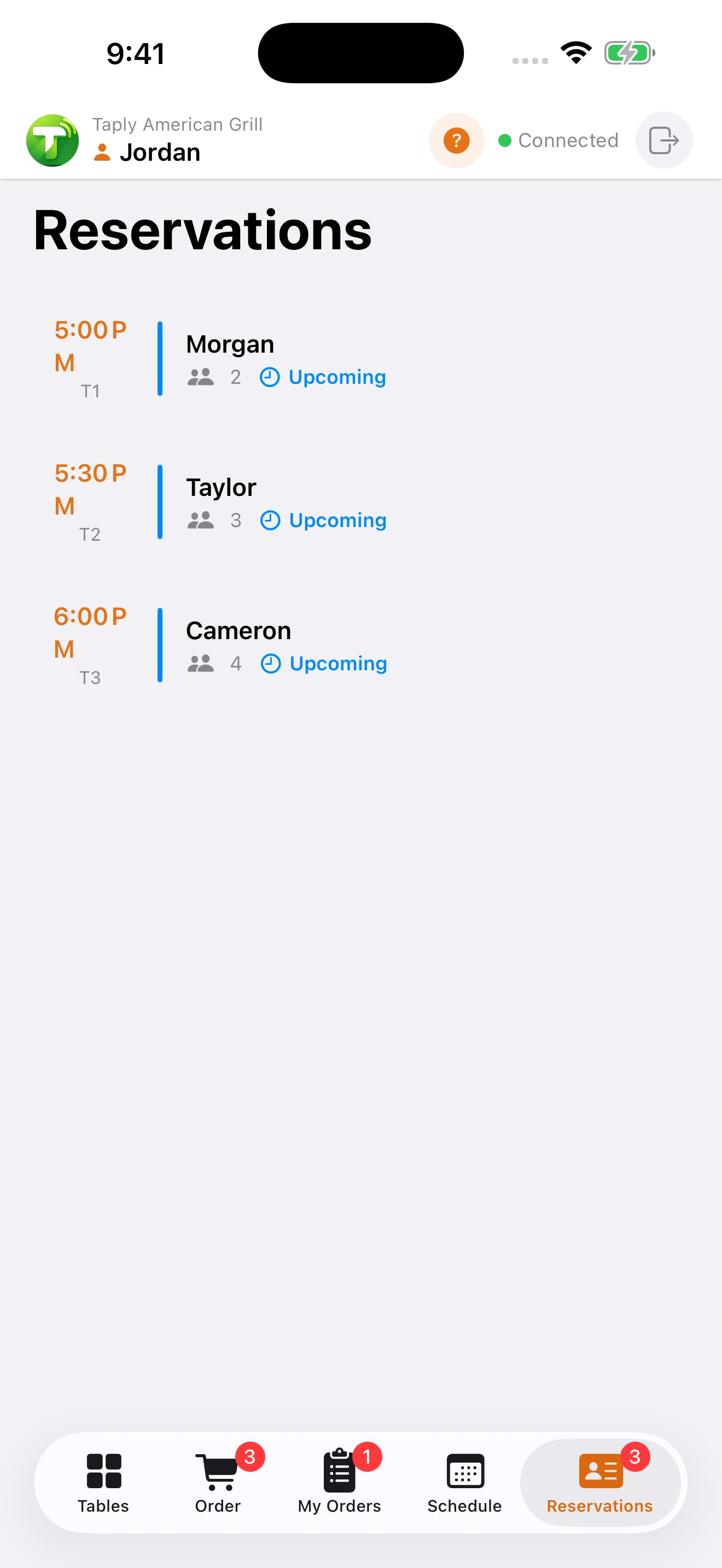 Actual Taply Floor reservation interface with demonstration guests