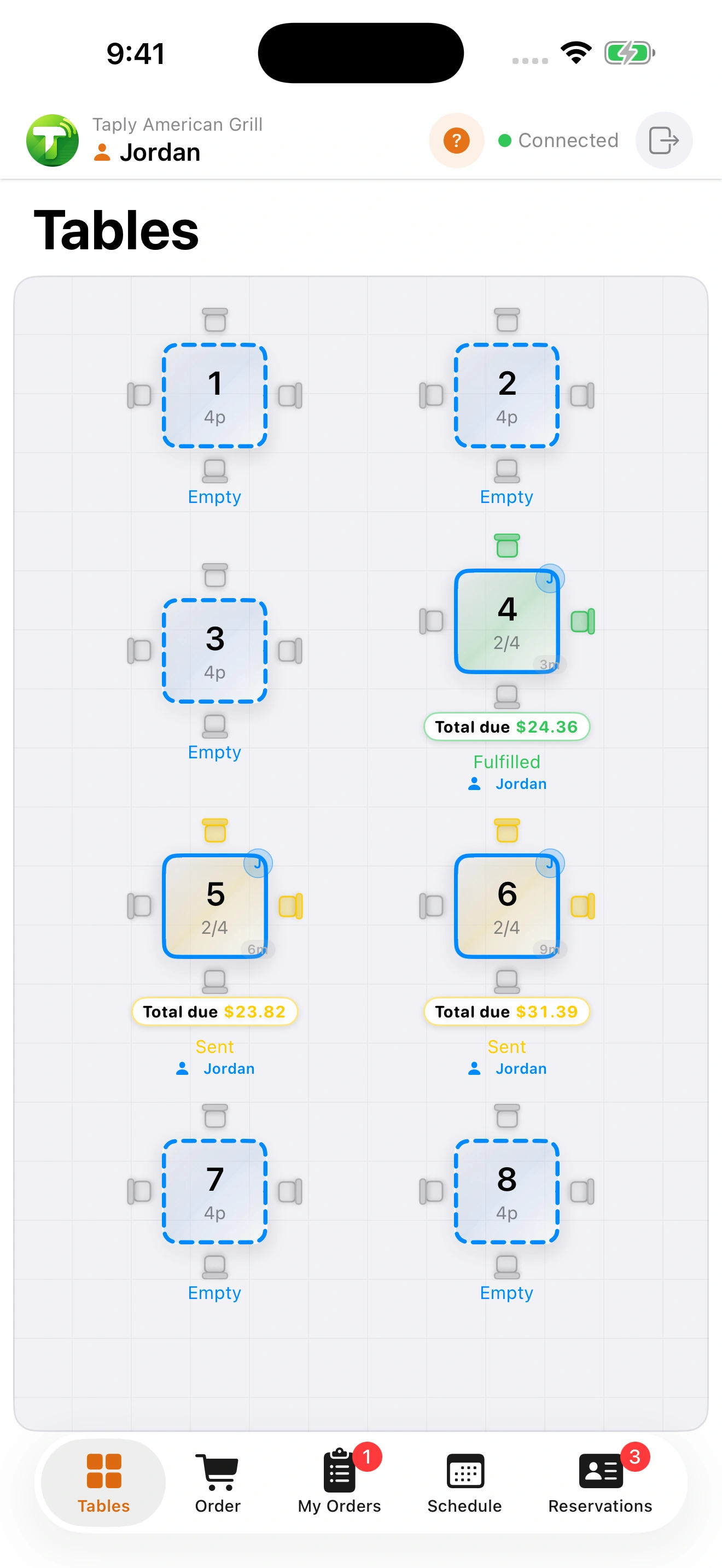 Actual Taply Floor table layout with demonstration data